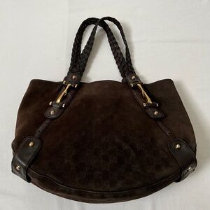 GUCCI Vintage Pelham Suede Hobo Shoulder Tote Brown